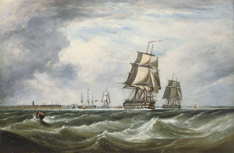 Ebenezer Colls A Royal Naval Squadron running out of Portsmouth Norge oil painting art